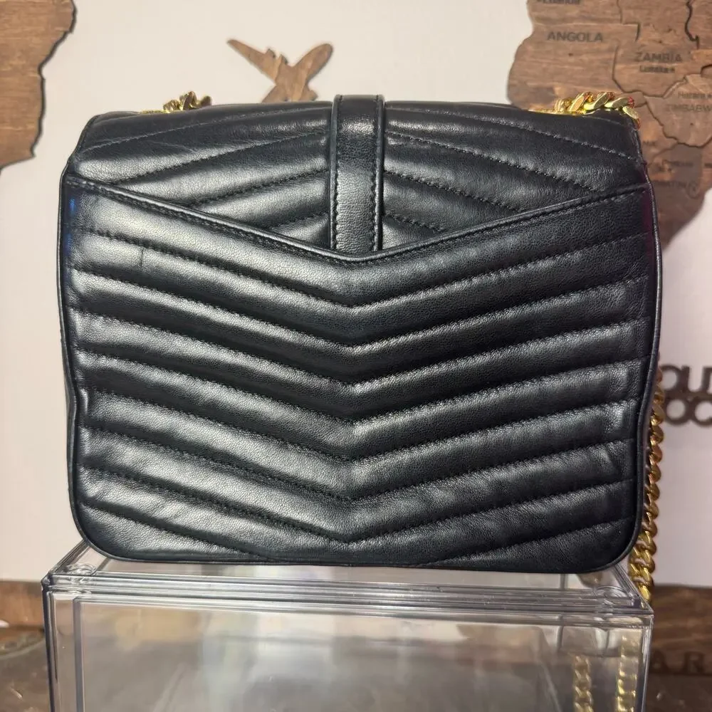 YSL Laurent Chevron Suplice Black Lambskin Double Flap Crossbody Bag GHW‎ CoA - Picture 7 of 10